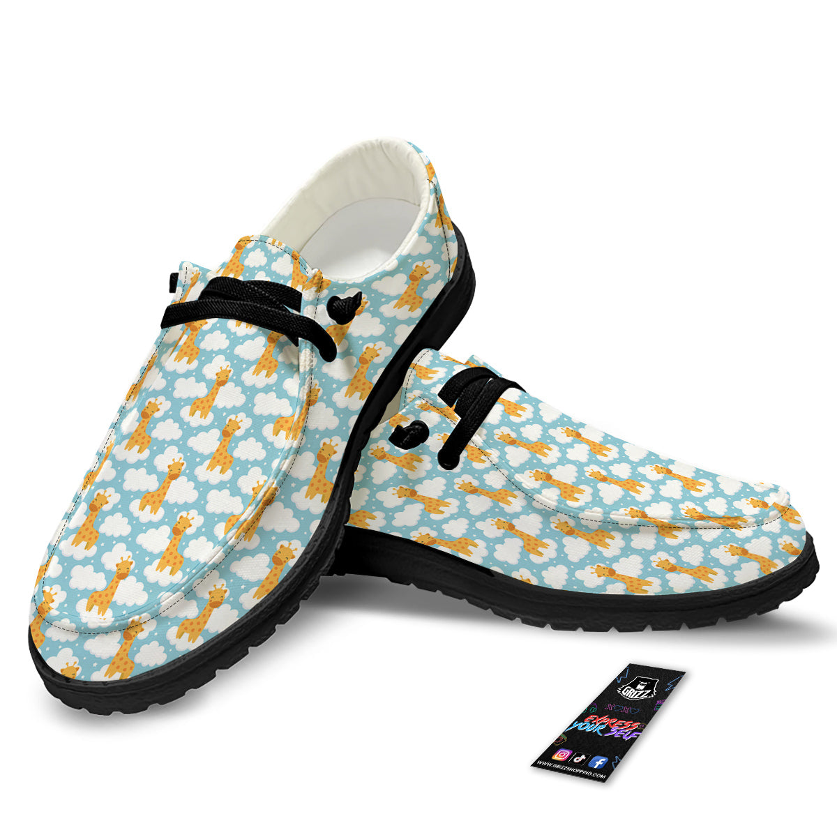 Giraffe Cute Cartoon Print Pattern Black Loafers-grizzshop