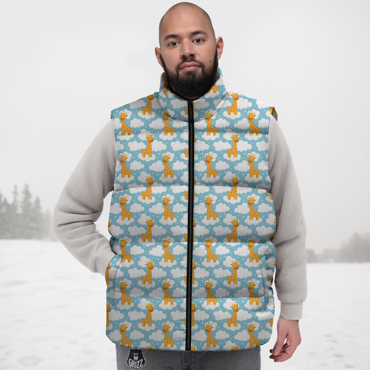Giraffe Cute Cartoon Print Pattern Down Vest