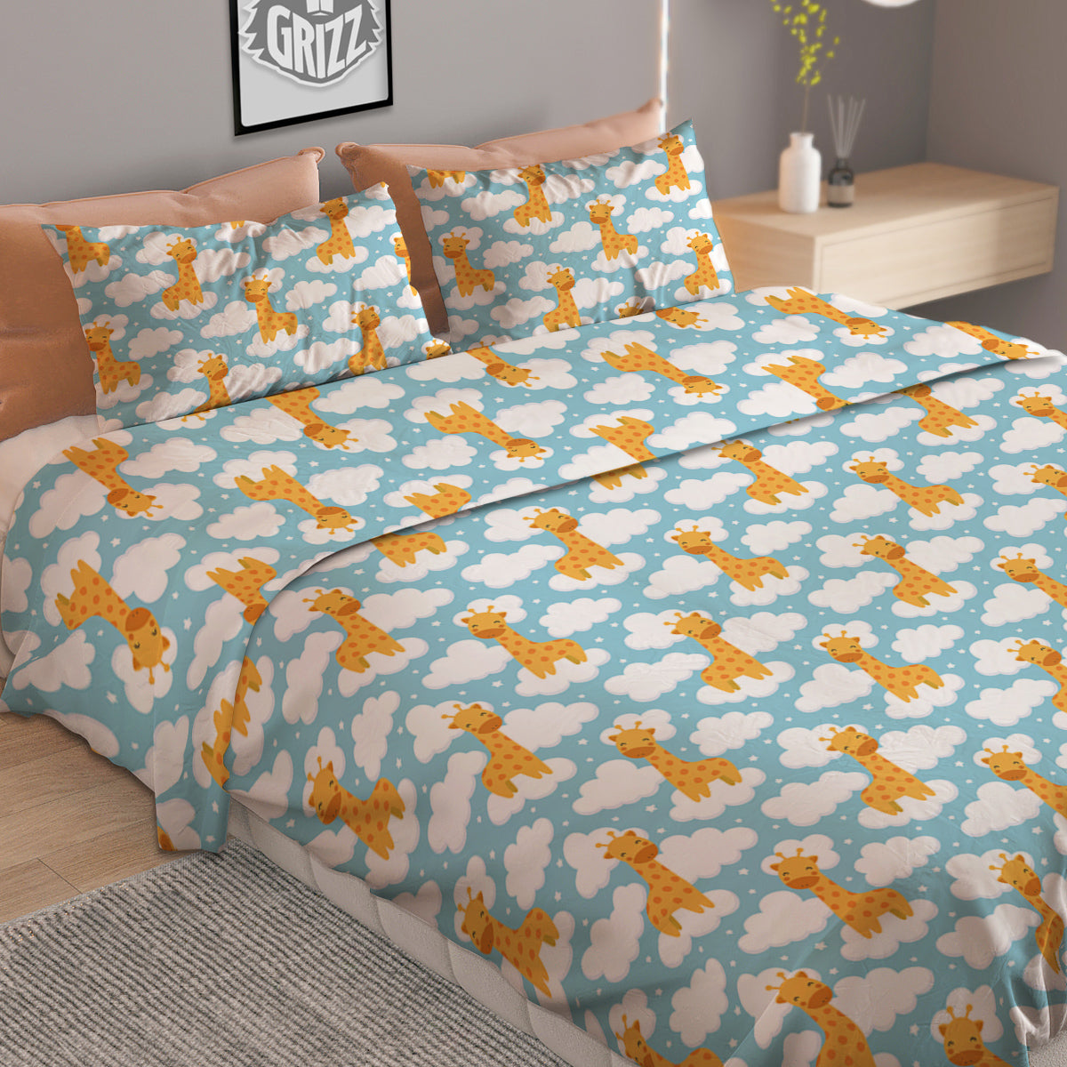 Giraffe Cute Cartoon Print Pattern Duvet Cover Bedding Set