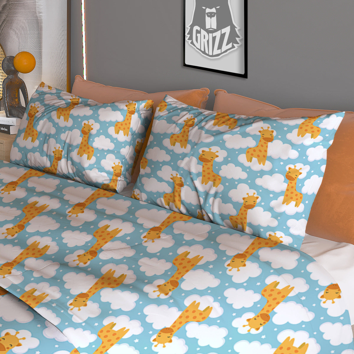 Giraffe Cute Cartoon Print Pattern Duvet Cover Bedding Set