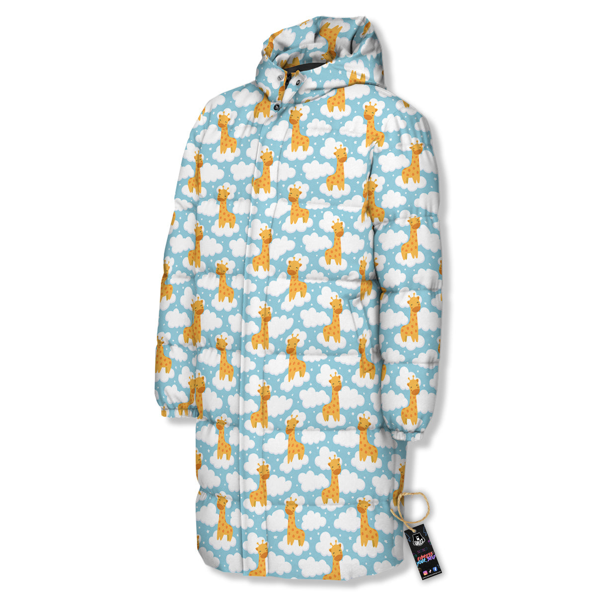 Giraffe Cute Cartoon Print Pattern Long Down Jacket-grizzshop