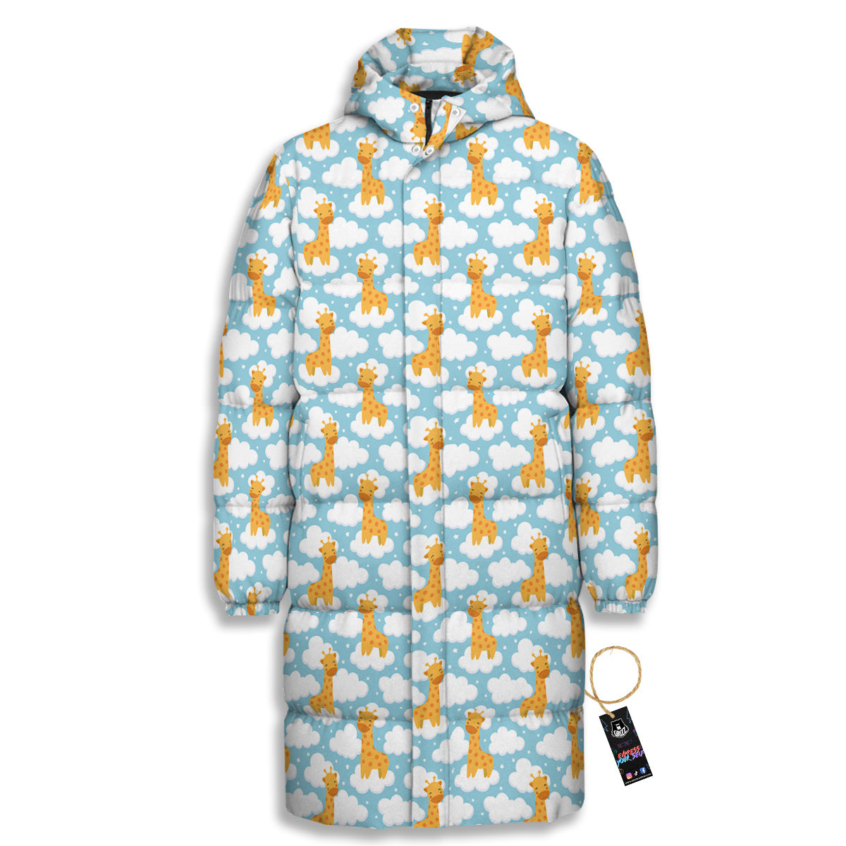 Giraffe Cute Cartoon Print Pattern Long Down Jacket-grizzshop