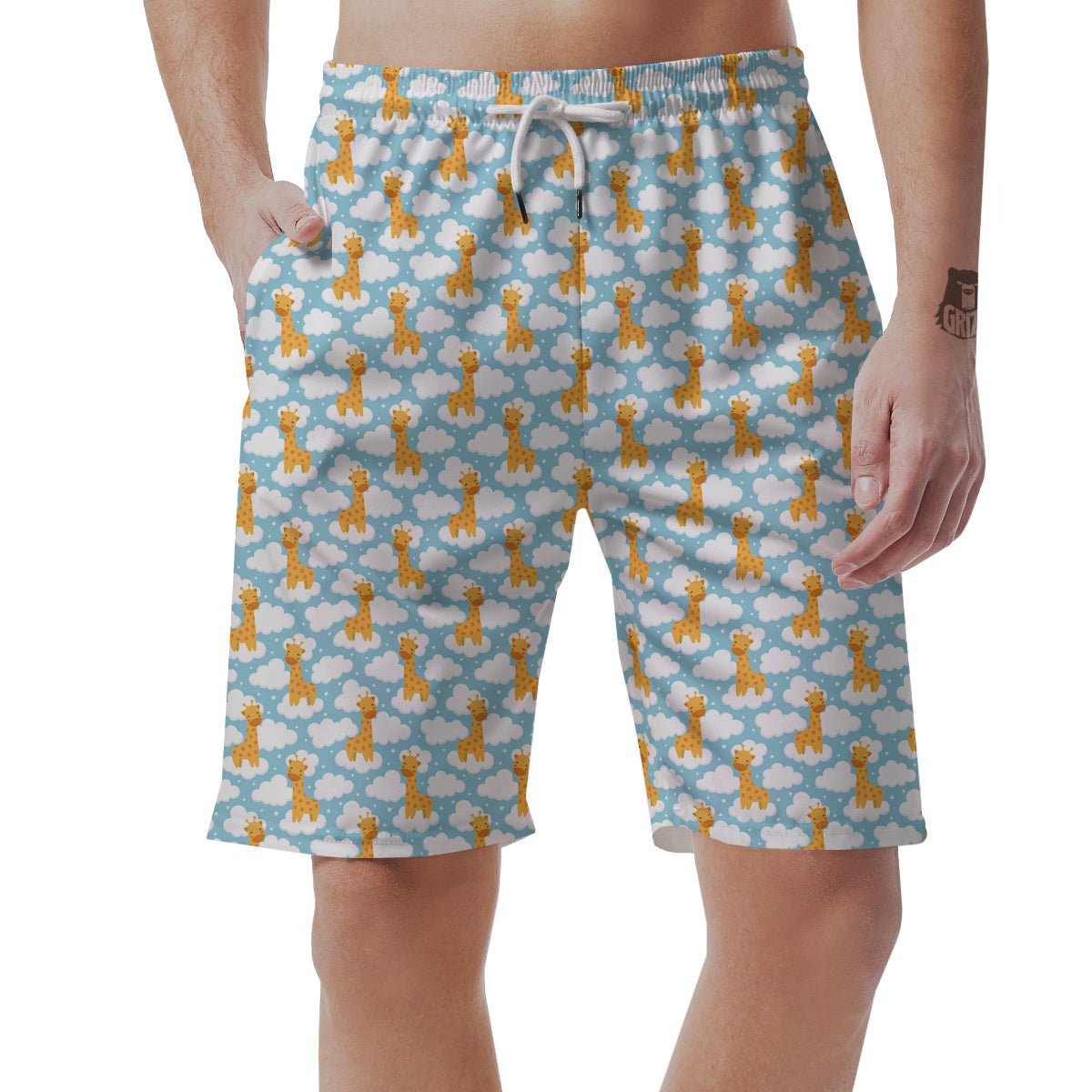Giraffe Cute Cartoon Print Pattern Men's Shorts-grizzshop
