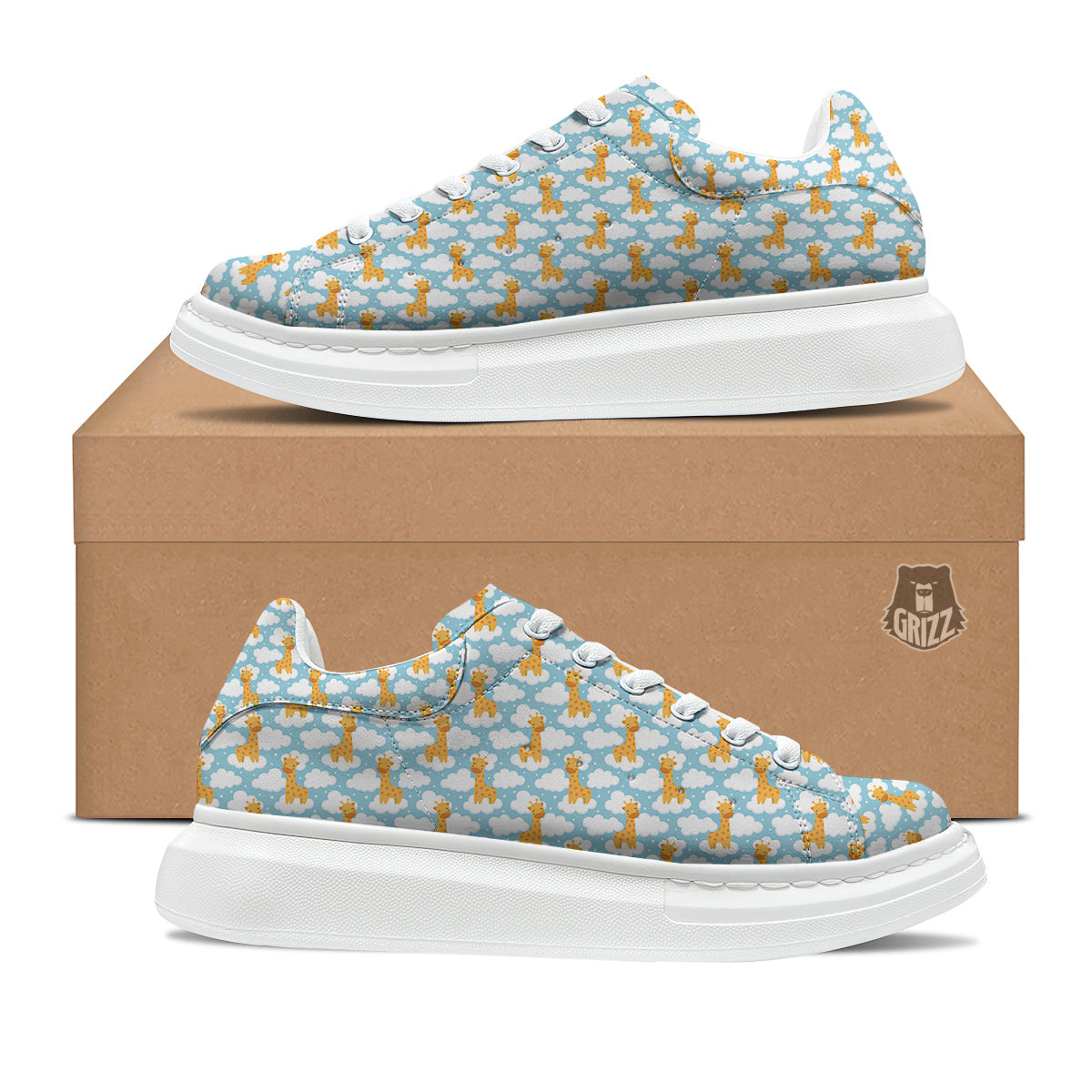 Giraffe Cute Cartoon Print Pattern Platform Shoes-grizzshop