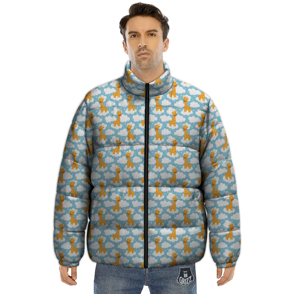 Giraffe Cute Cartoon Print Pattern Puffer Jacket-grizzshop