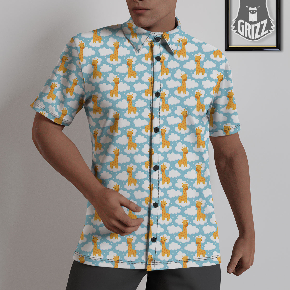 Giraffe Cute Cartoon Print Pattern Untucked Shirts-grizzshop