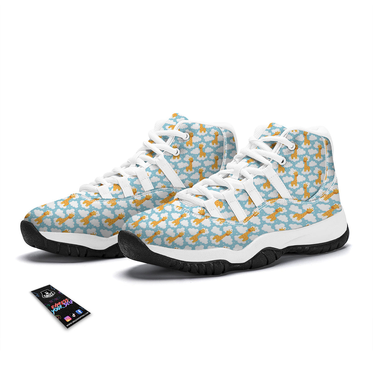 Giraffe Cute Cartoon Print Pattern White Bball Shoes-grizzshop