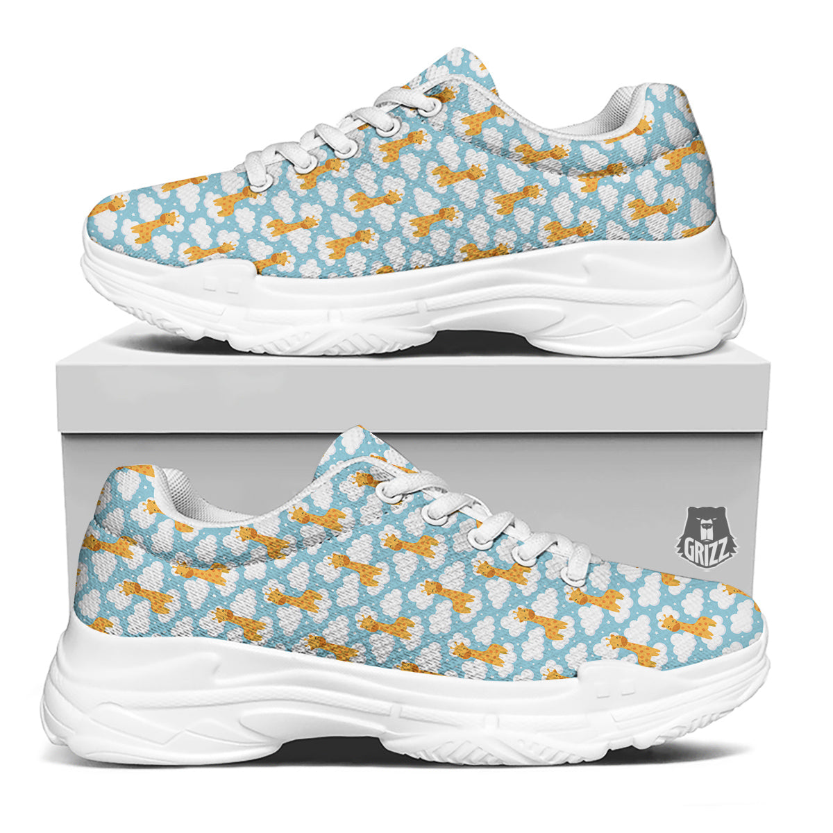 Giraffe Cute Cartoon Print Pattern White Chunky Shoes-grizzshop