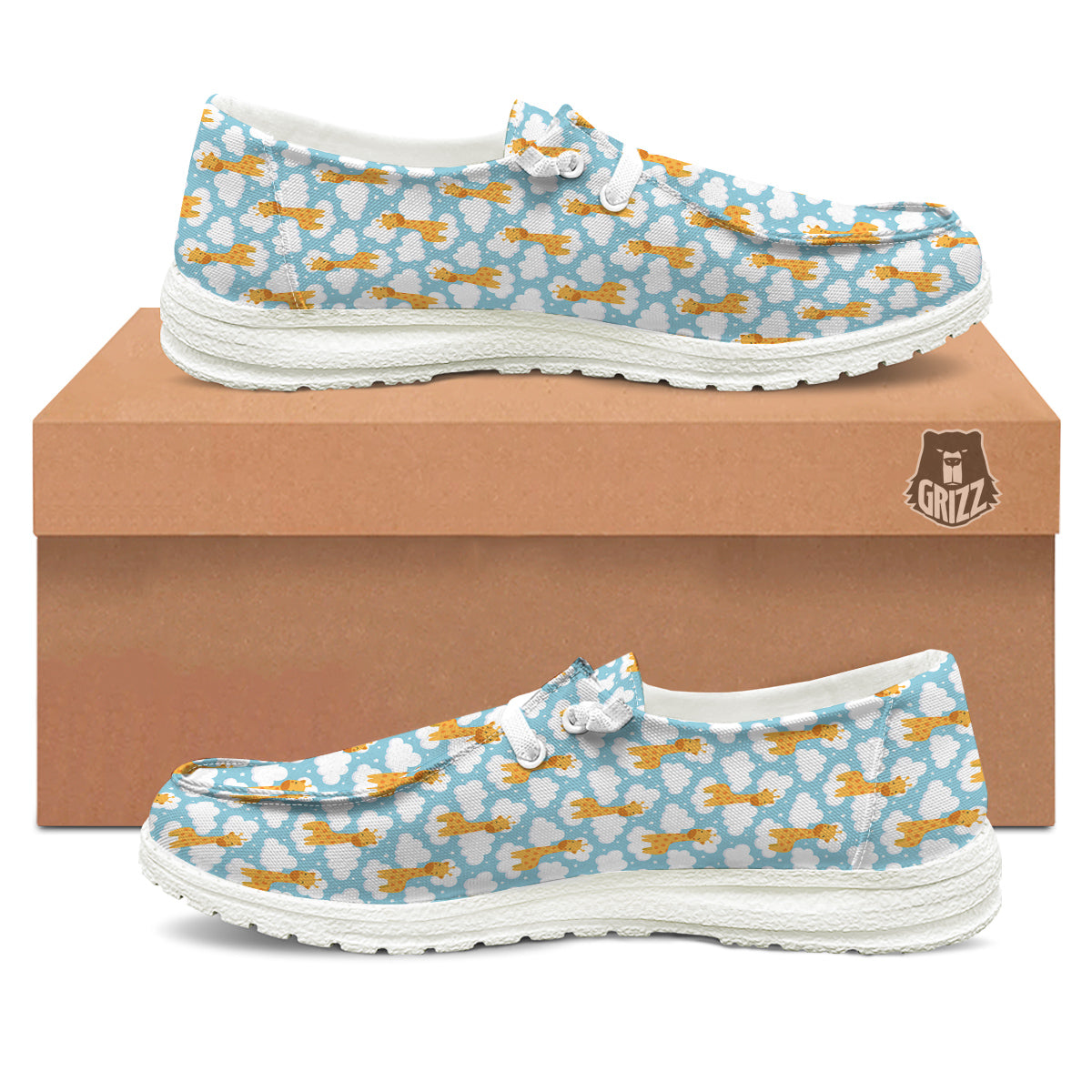 Giraffe Cute Cartoon Print Pattern White Loafers-grizzshop