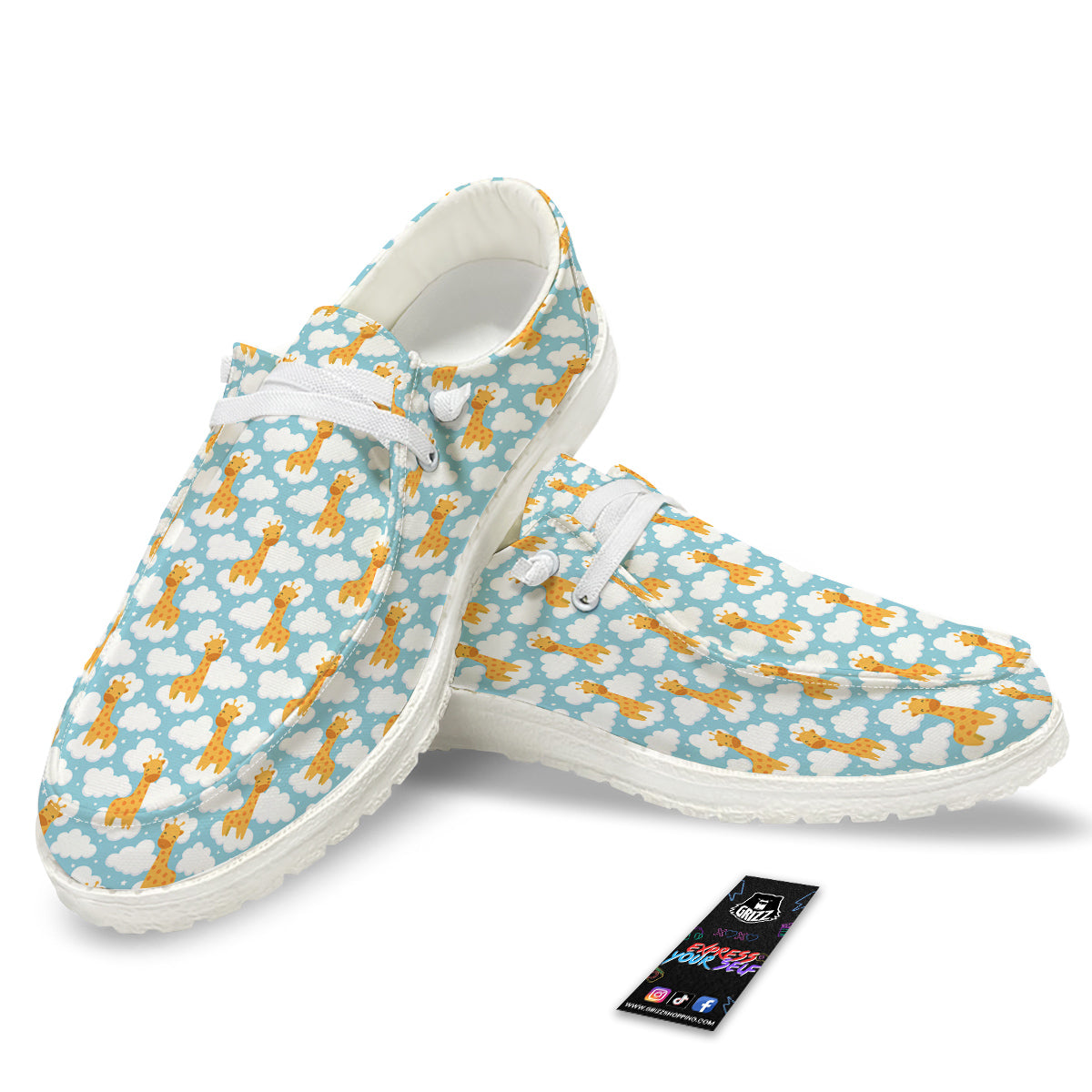 Giraffe Cute Cartoon Print Pattern White Loafers-grizzshop