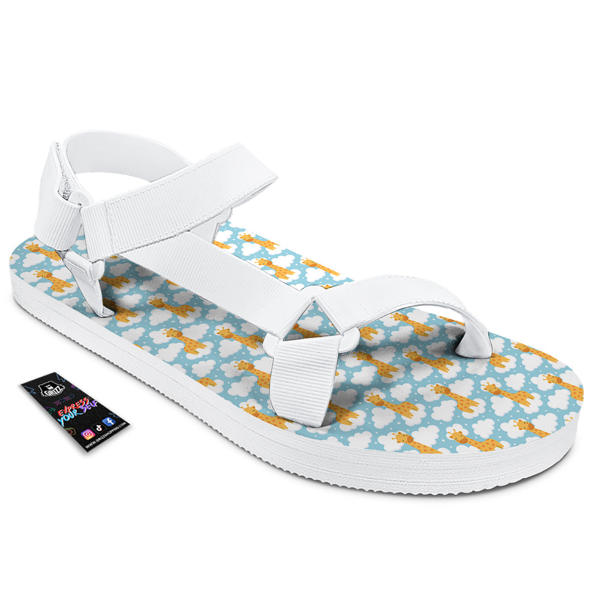 Giraffe Cute Cartoon Print Pattern White Open Toe Sandals-grizzshop