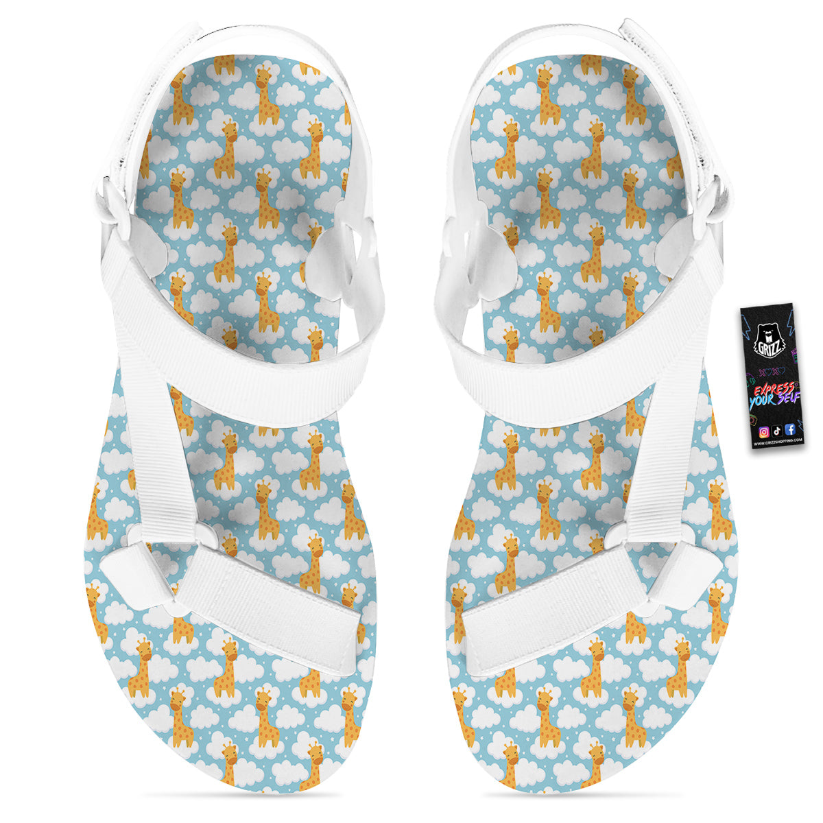 Giraffe Cute Cartoon Print Pattern White Open Toe Sandals-grizzshop