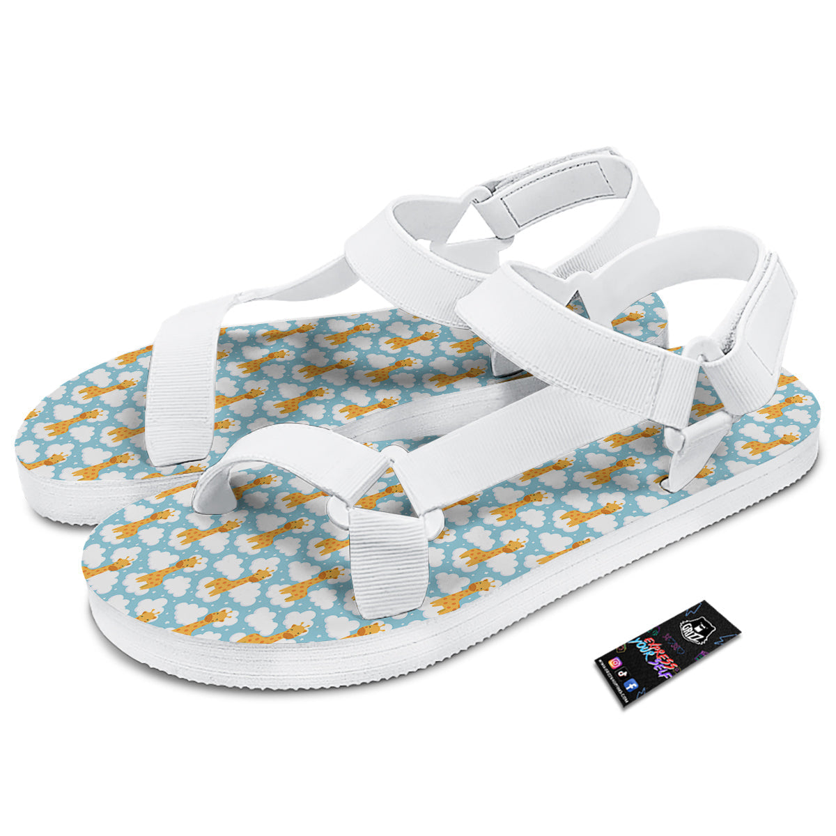 Giraffe Cute Cartoon Print Pattern White Open Toe Sandals-grizzshop