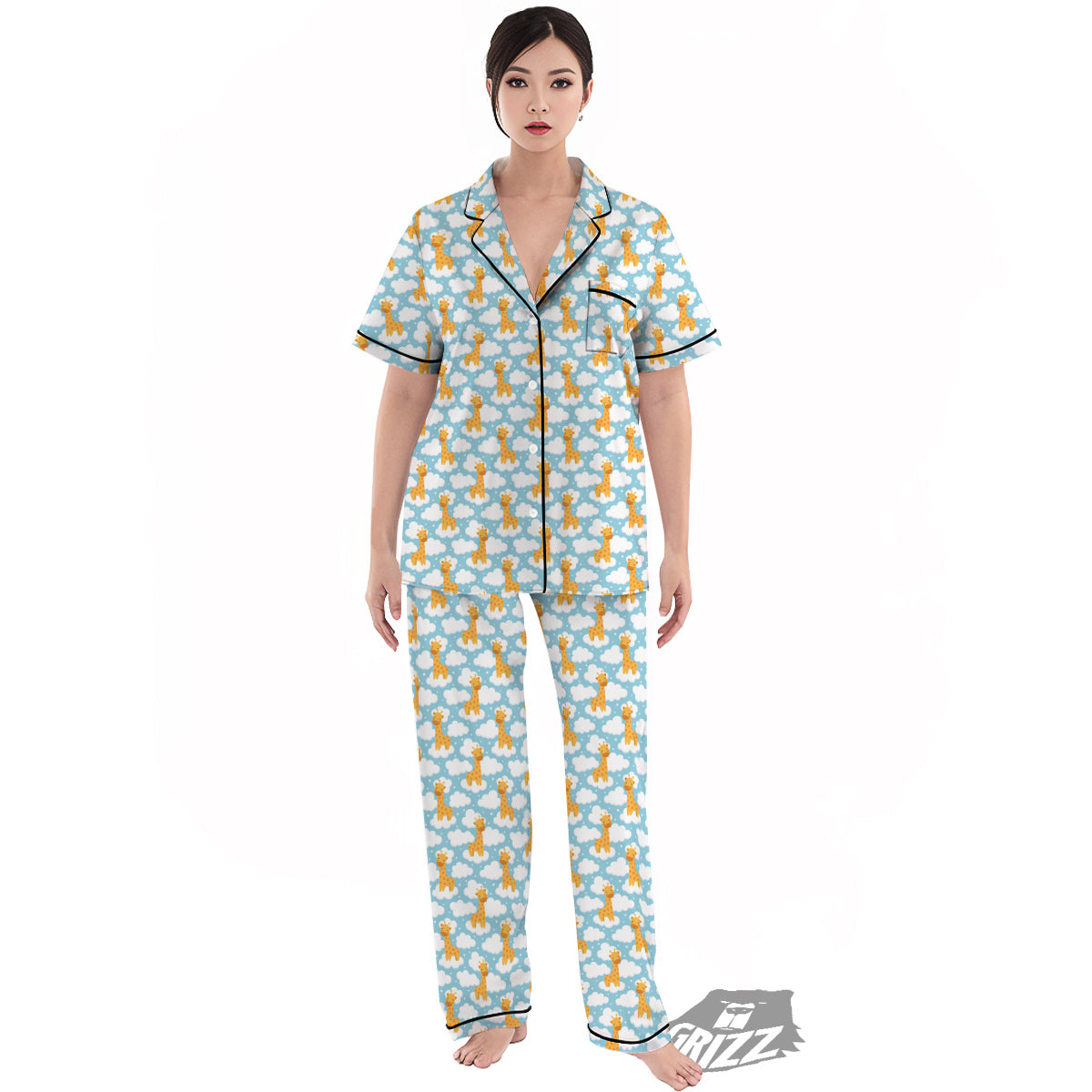 Giraffe Cute Cartoon Print Pattern Women's Pajamas Set-grizzshop