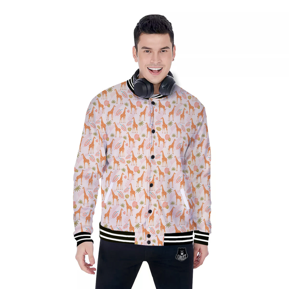 Giraffe Cute Print Pattern Baseball Jacket-grizzshop