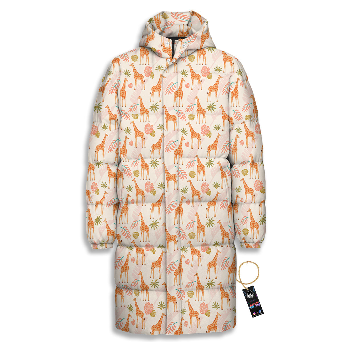 Giraffe Cute Print Pattern Long Down Jacket-grizzshop