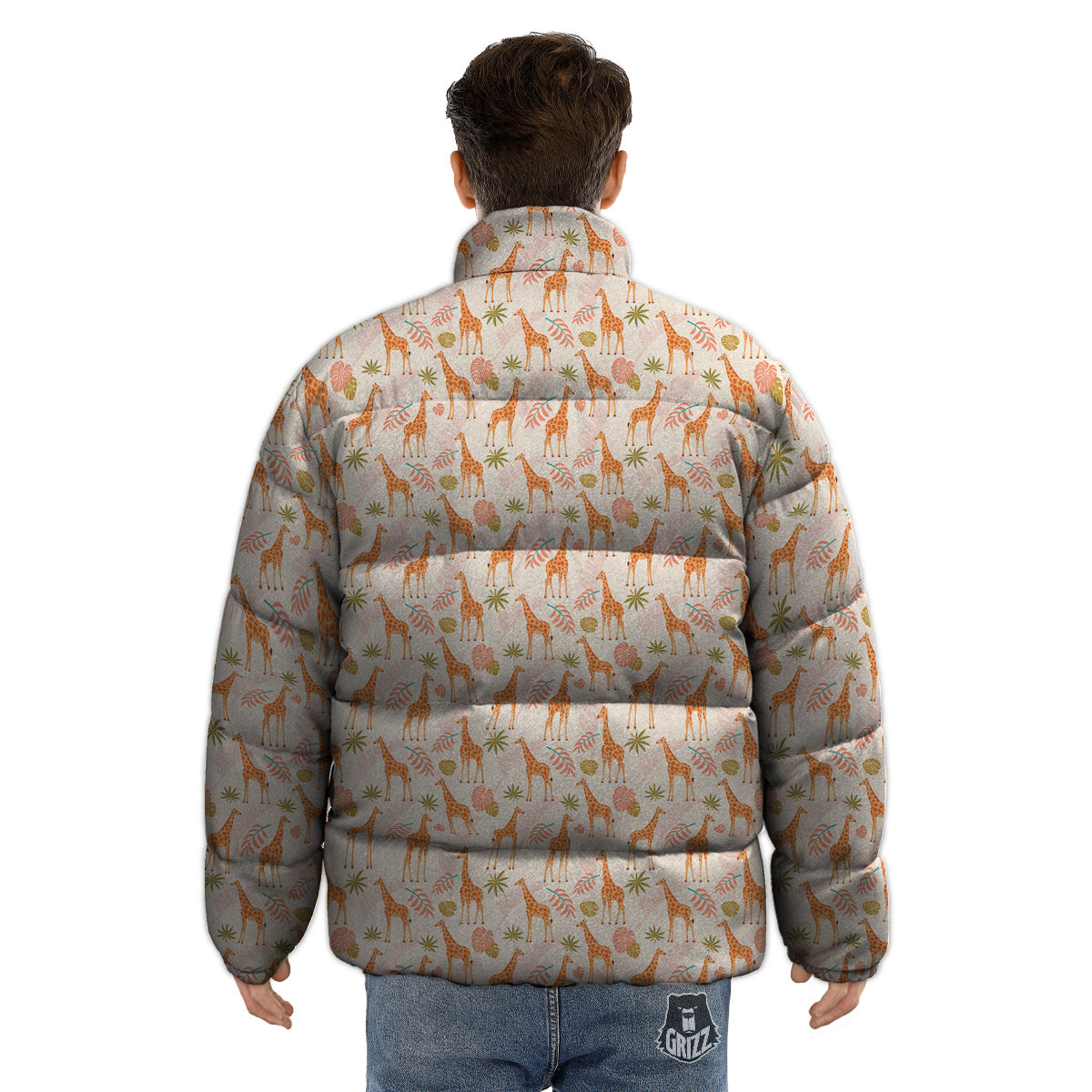 Giraffe Cute Print Pattern Puffer Jacket-grizzshop