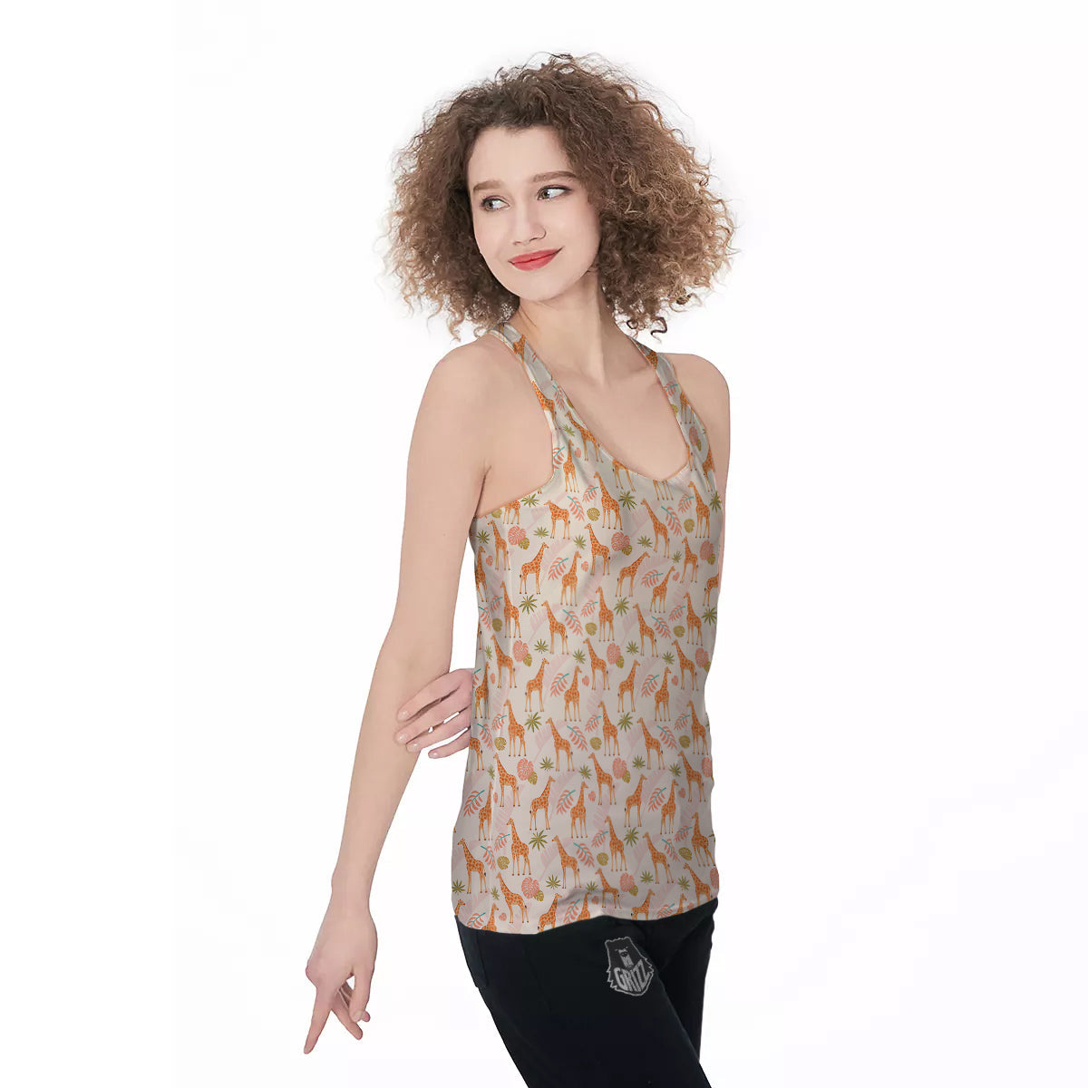 Giraffe Cute Print Pattern Women's Racerback Tank Top-grizzshop
