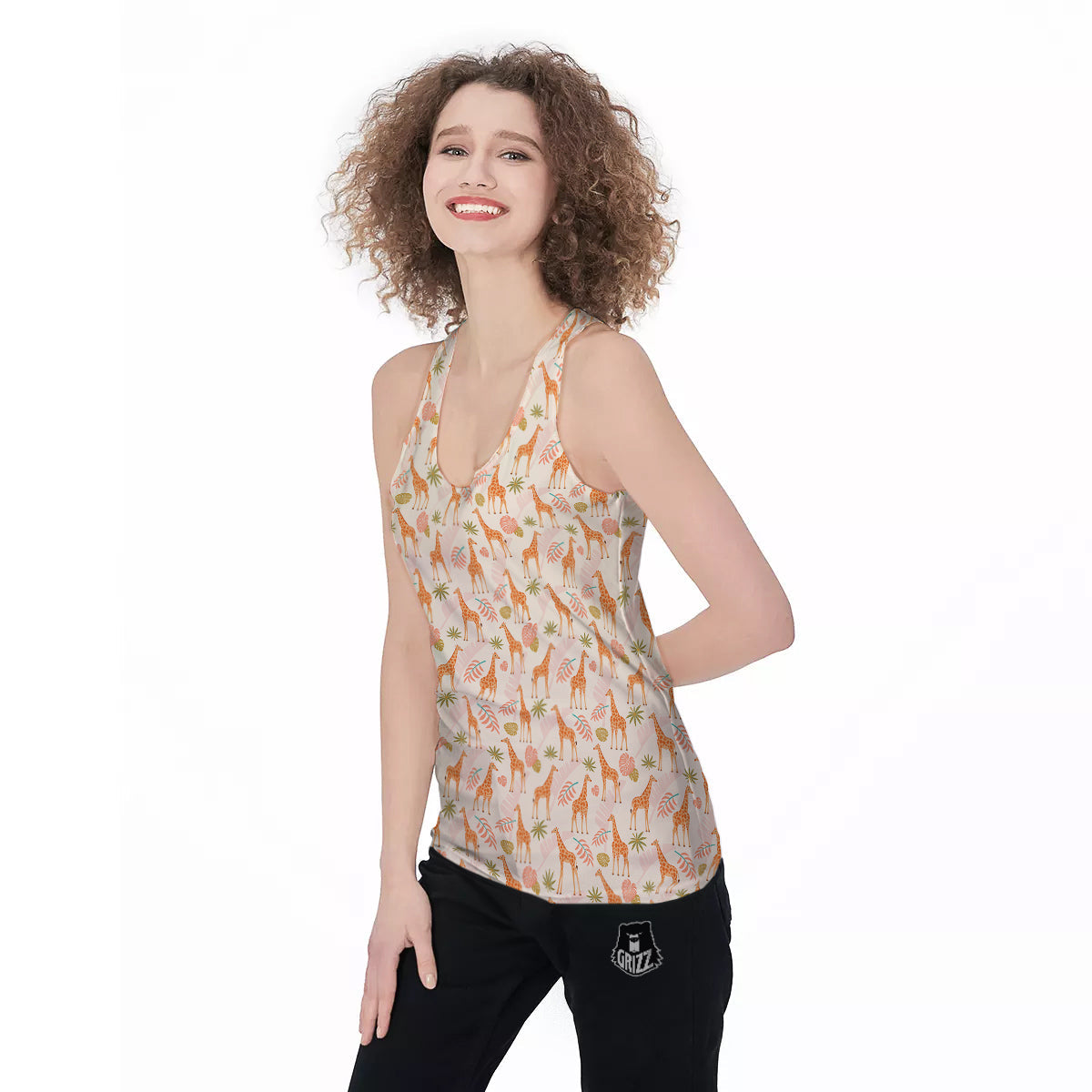 Giraffe Cute Print Pattern Women's Racerback Tank Top-grizzshop