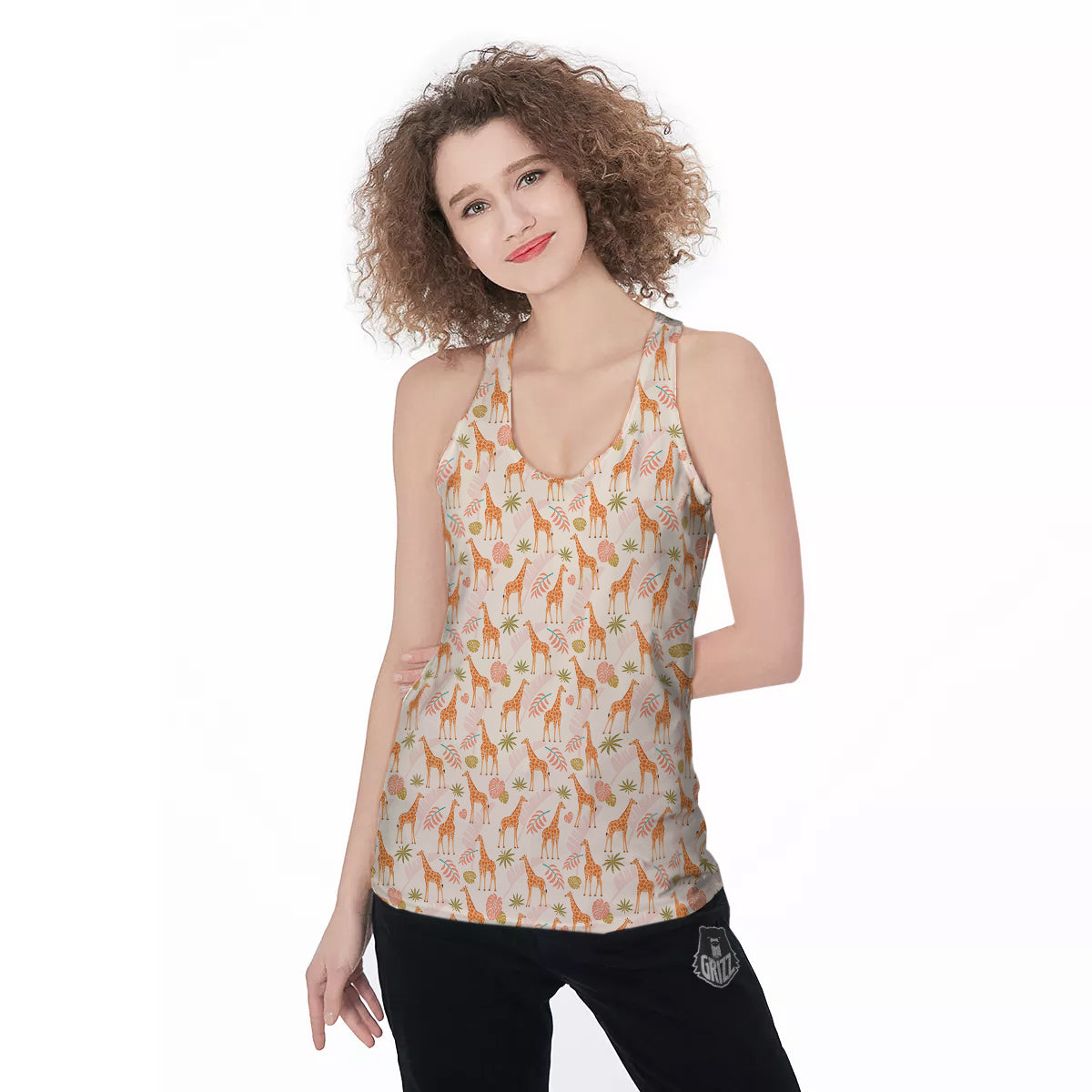 Giraffe Cute Print Pattern Women's Racerback Tank Top-grizzshop