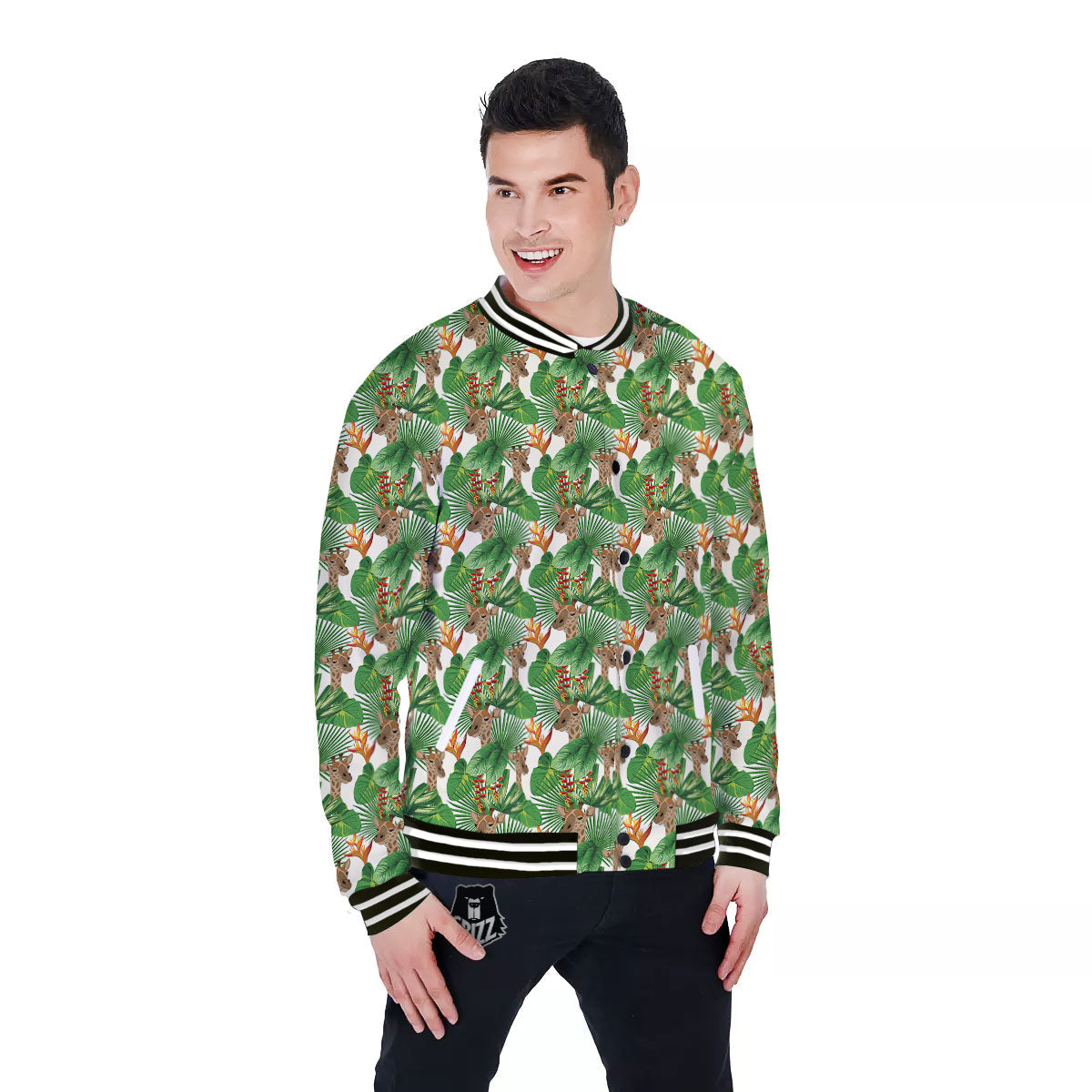 Giraffe Exotic Tropical Print Pattern Baseball Jacket-grizzshop