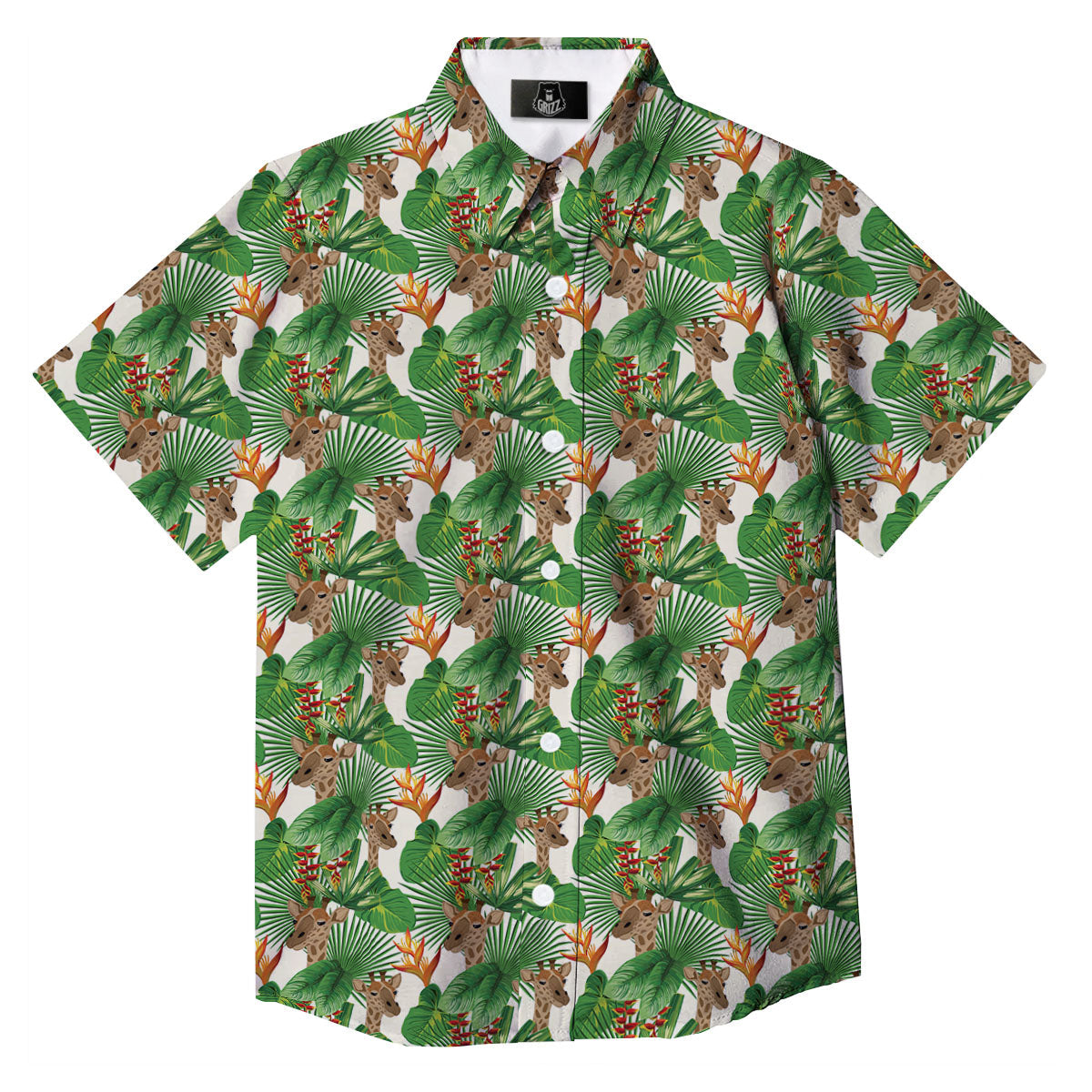 Giraffe Exotic Tropical Print Pattern Button Up Shirt-grizzshop