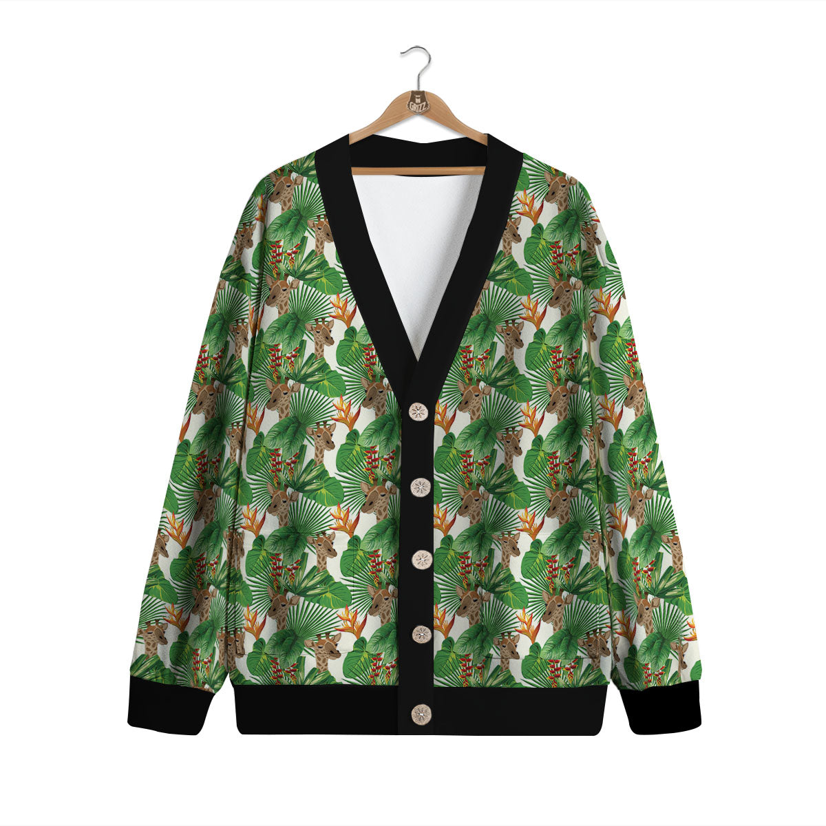 Giraffe Exotic Tropical Print Pattern Cardigan-grizzshop
