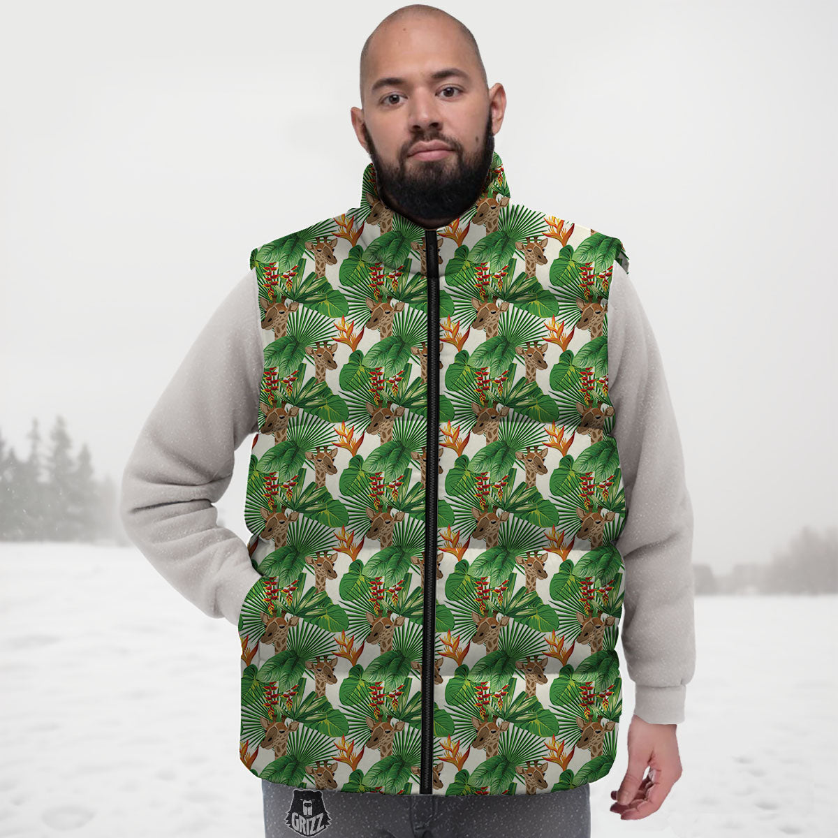 Giraffe Exotic Tropical Print Pattern Down Vest