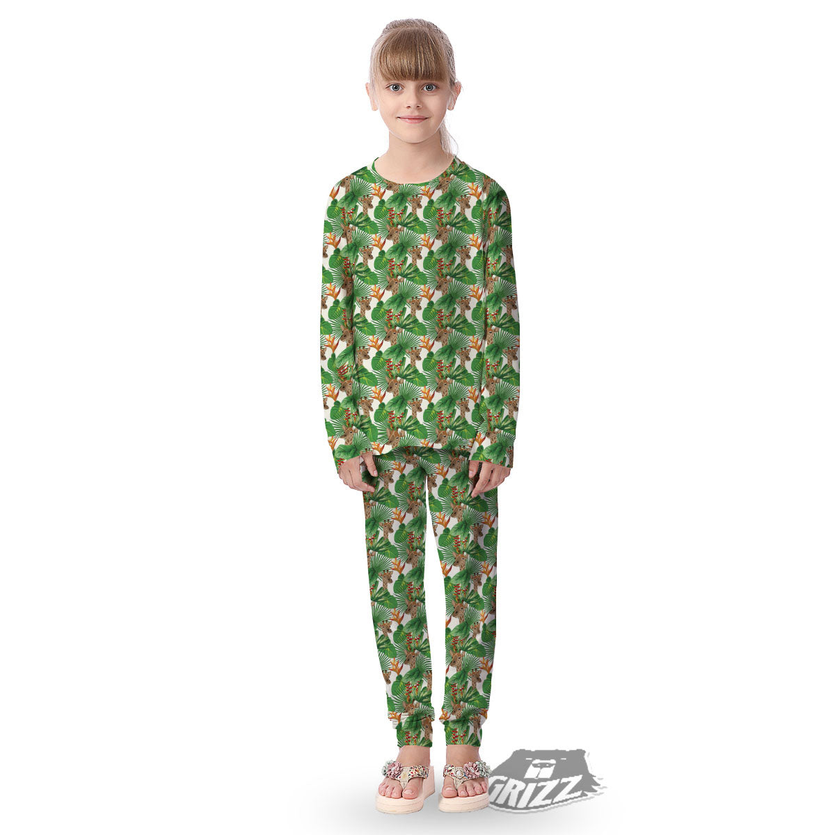 Giraffe Exotic Tropical Print Pattern Kid's Pajamas-grizzshop