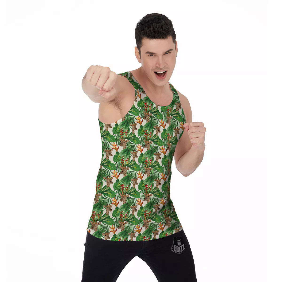 Giraffe Exotic Tropical Print Pattern Men's Tank Top-grizzshop