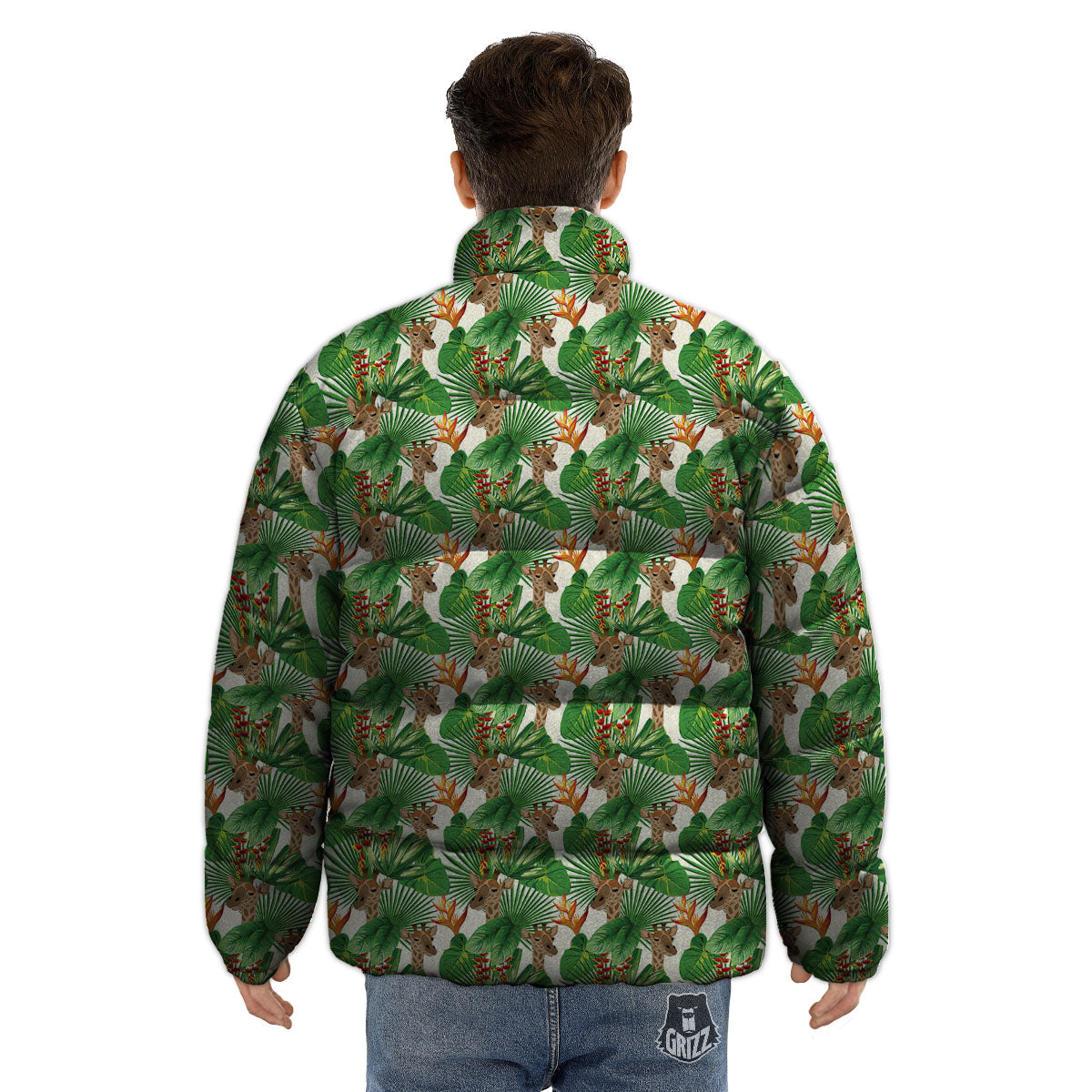 Giraffe Exotic Tropical Print Pattern Puffer Jacket-grizzshop