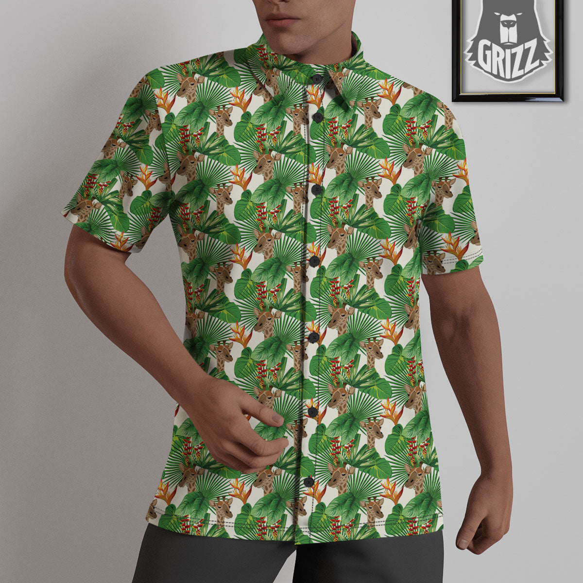 Giraffe Exotic Tropical Print Pattern Untucked Shirts-grizzshop