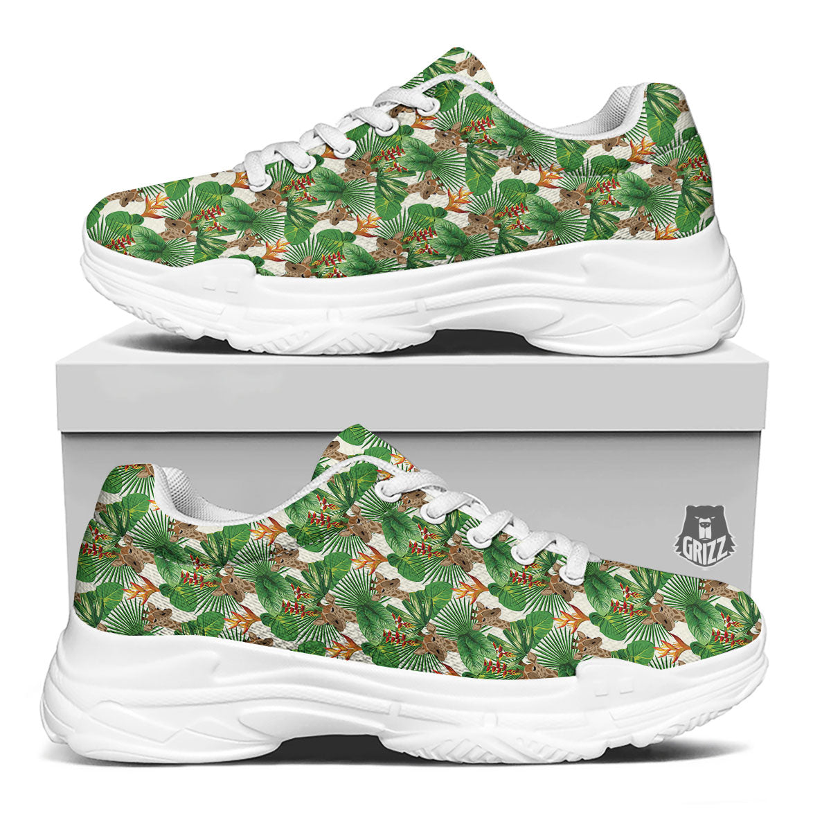 Giraffe Exotic Tropical Print Pattern White Chunky Shoes-grizzshop