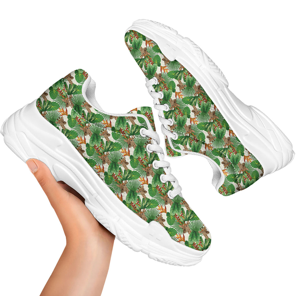 Giraffe Exotic Tropical Print Pattern White Chunky Shoes-grizzshop
