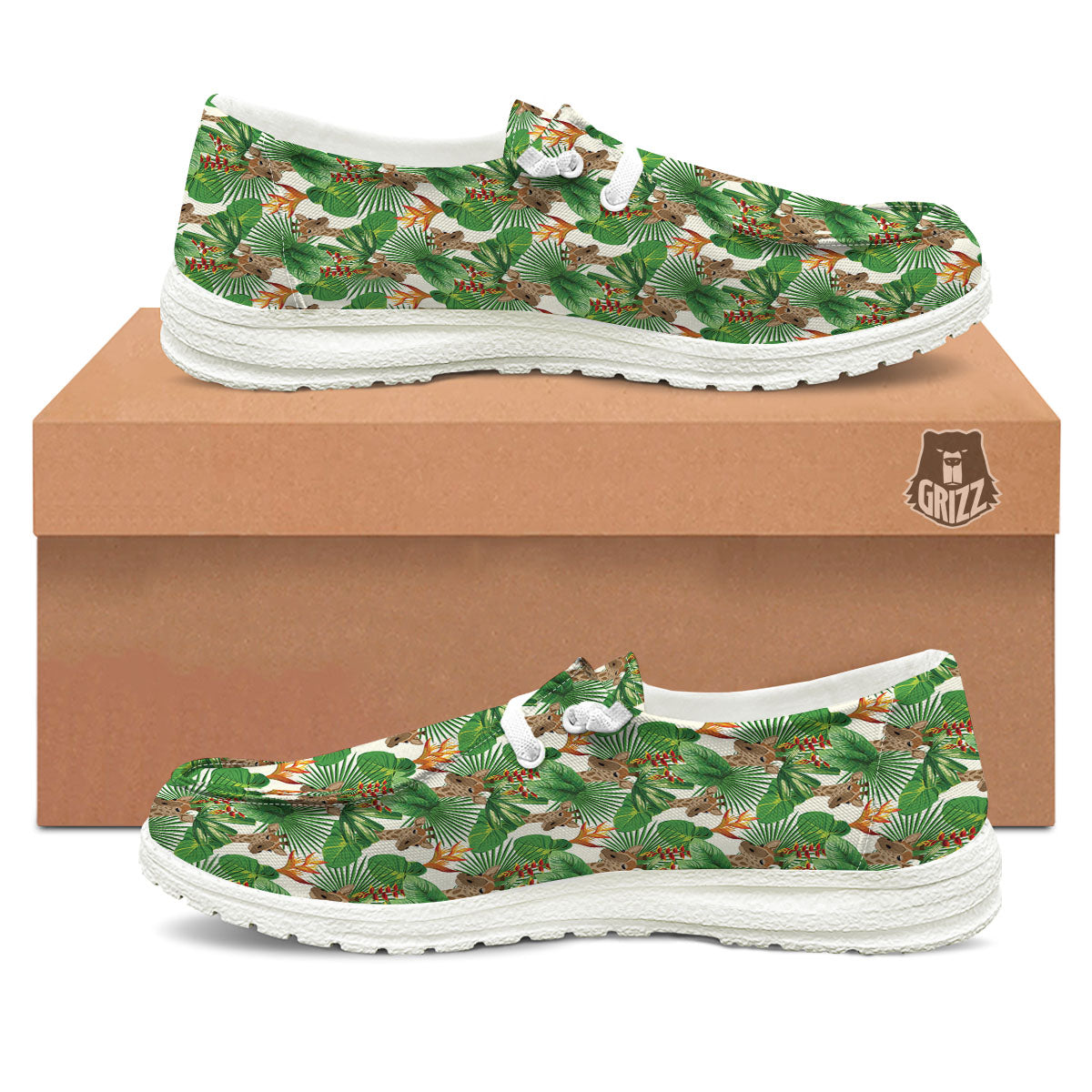 Giraffe Exotic Tropical Print Pattern White Loafers-grizzshop