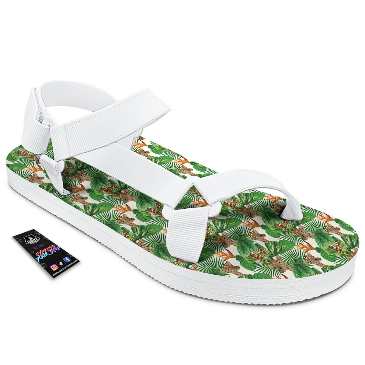 Giraffe Exotic Tropical Print Pattern White Open Toe Sandals-grizzshop