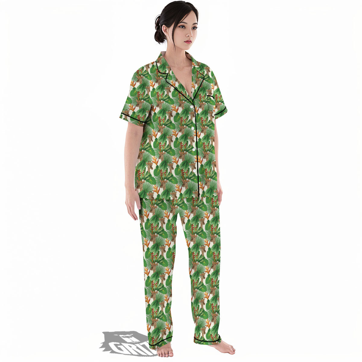 Giraffe Exotic Tropical Print Pattern Women's Pajamas Set-grizzshop
