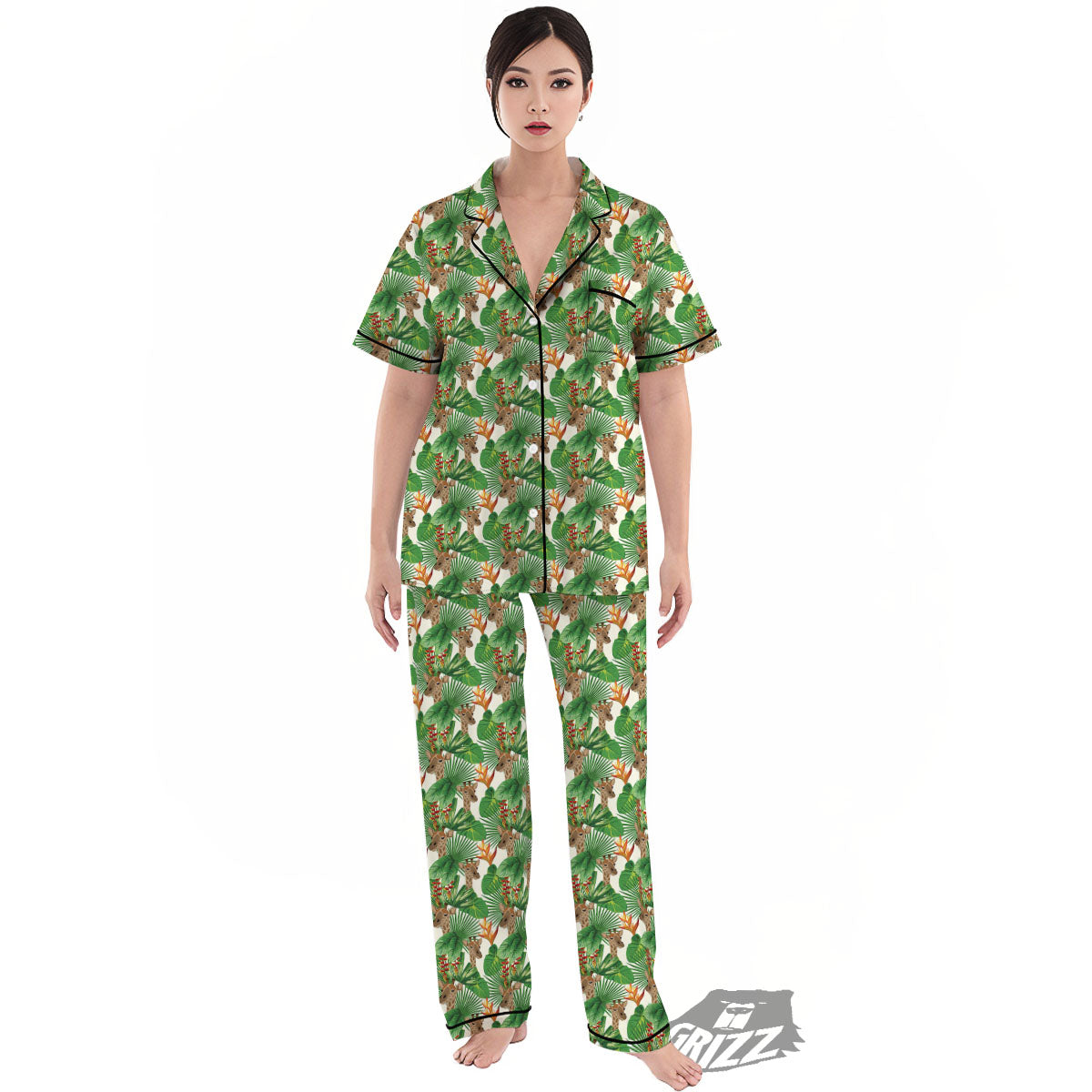 Giraffe Exotic Tropical Print Pattern Women's Pajamas Set-grizzshop