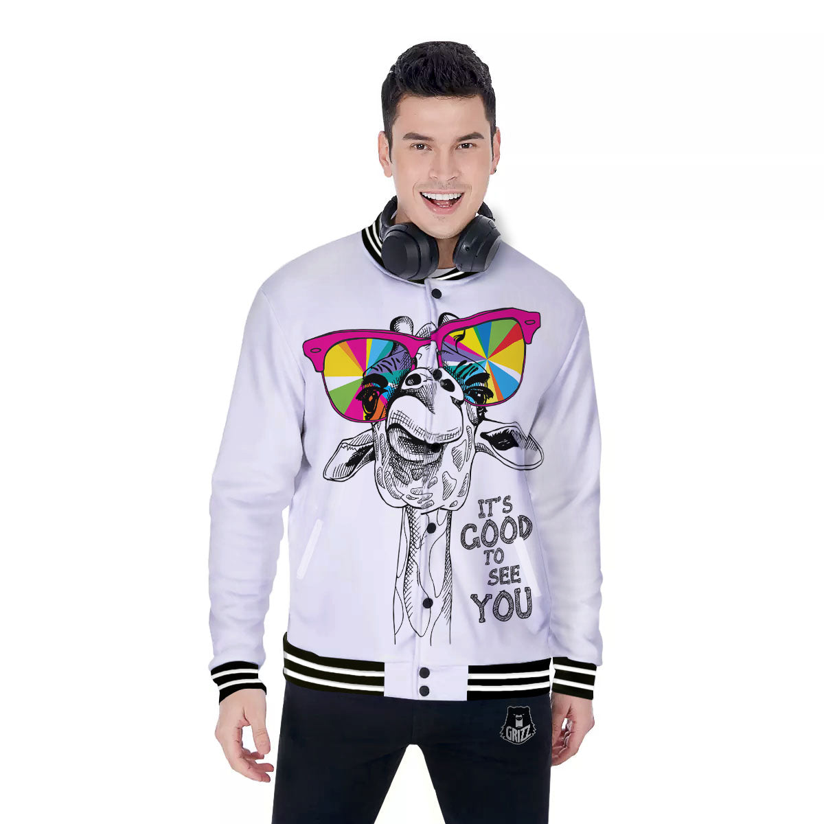 Giraffe Funny Print Baseball Jacket-grizzshop