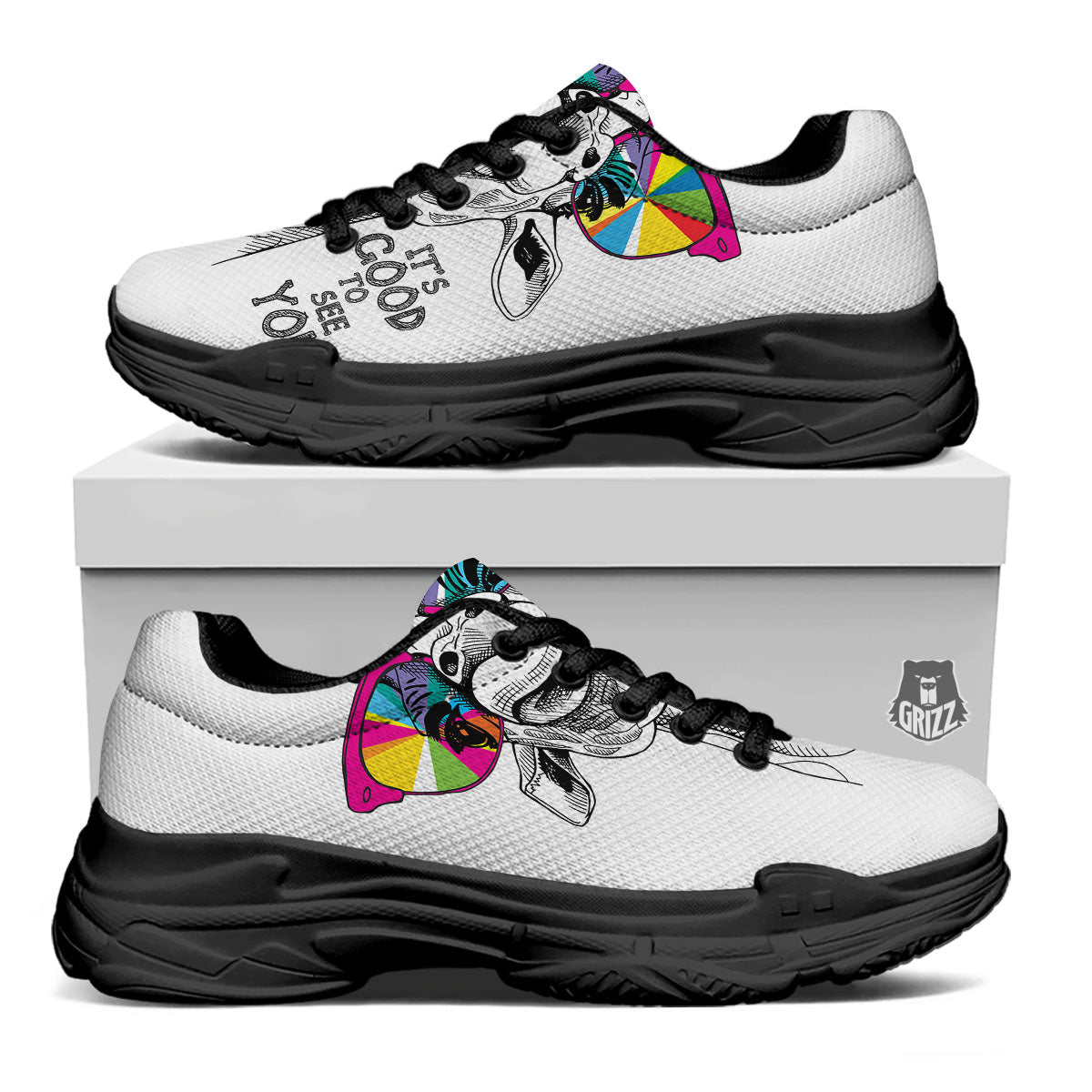 Giraffe Funny Print Black Chunky Shoes-grizzshop