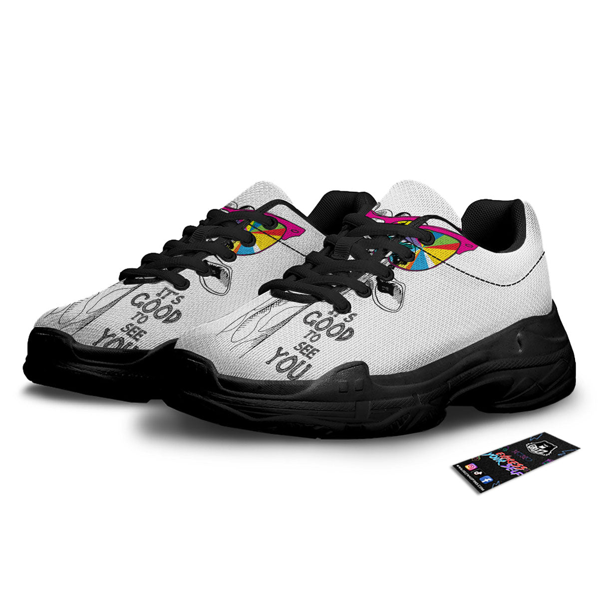 Giraffe Funny Print Black Chunky Shoes-grizzshop