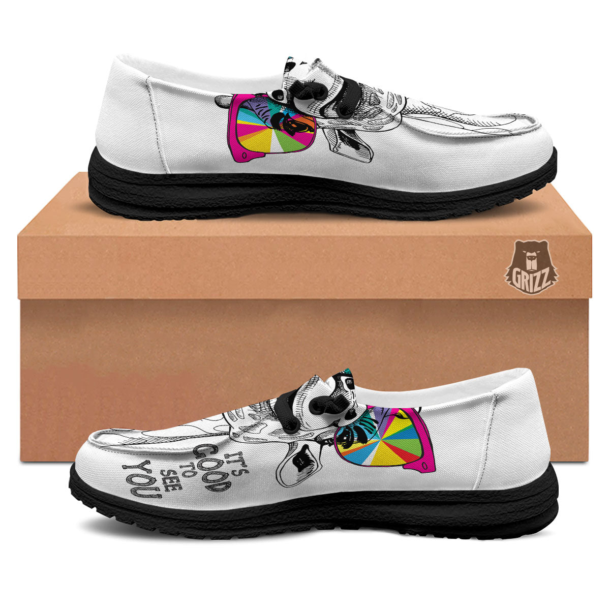 Giraffe Funny Print Black Loafers-grizzshop