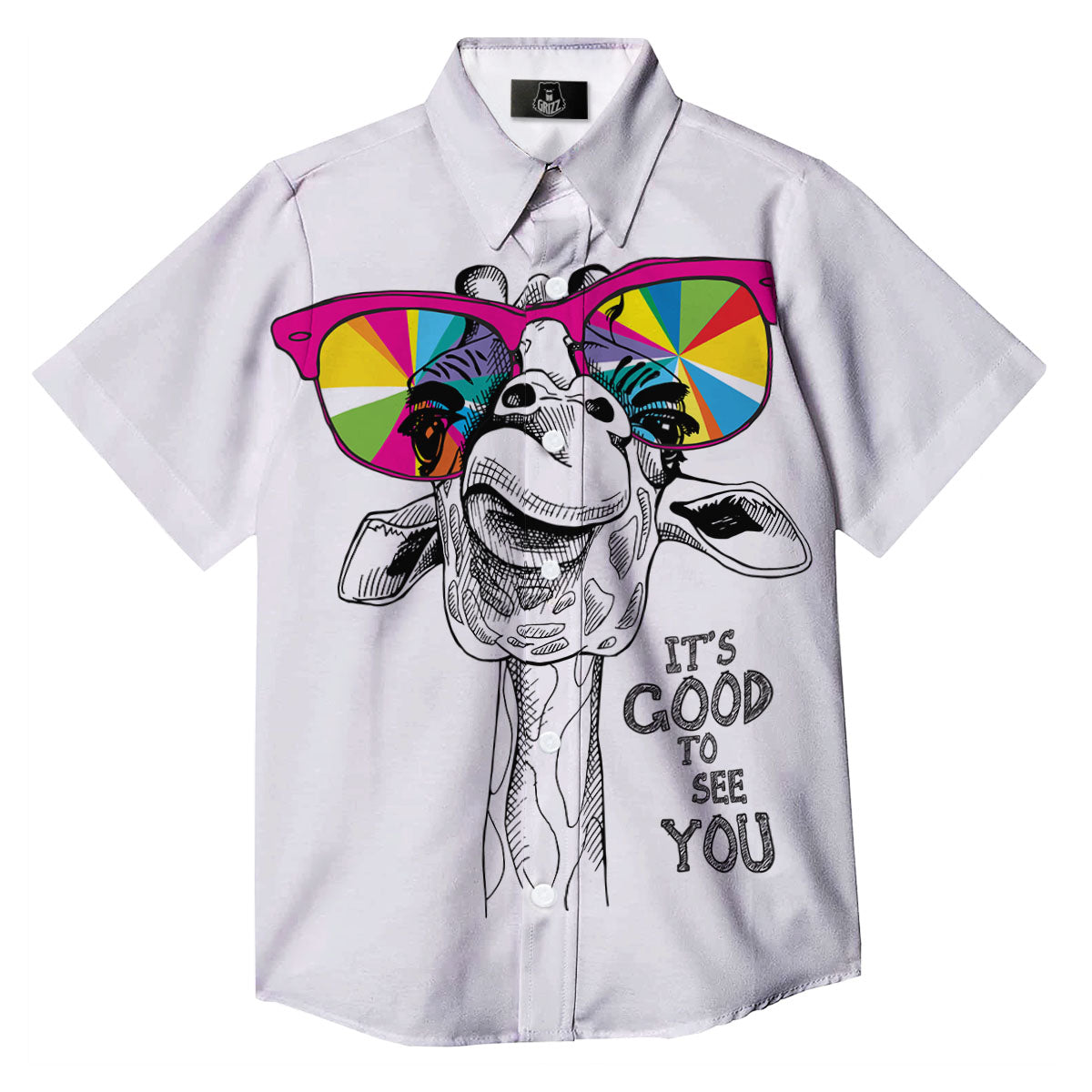 Giraffe Funny Print Button Up Shirt-grizzshop