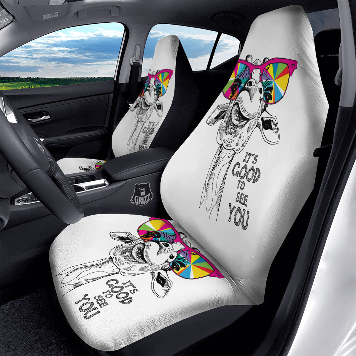 Giraffe Funny Print Car Seat Covers-grizzshop
