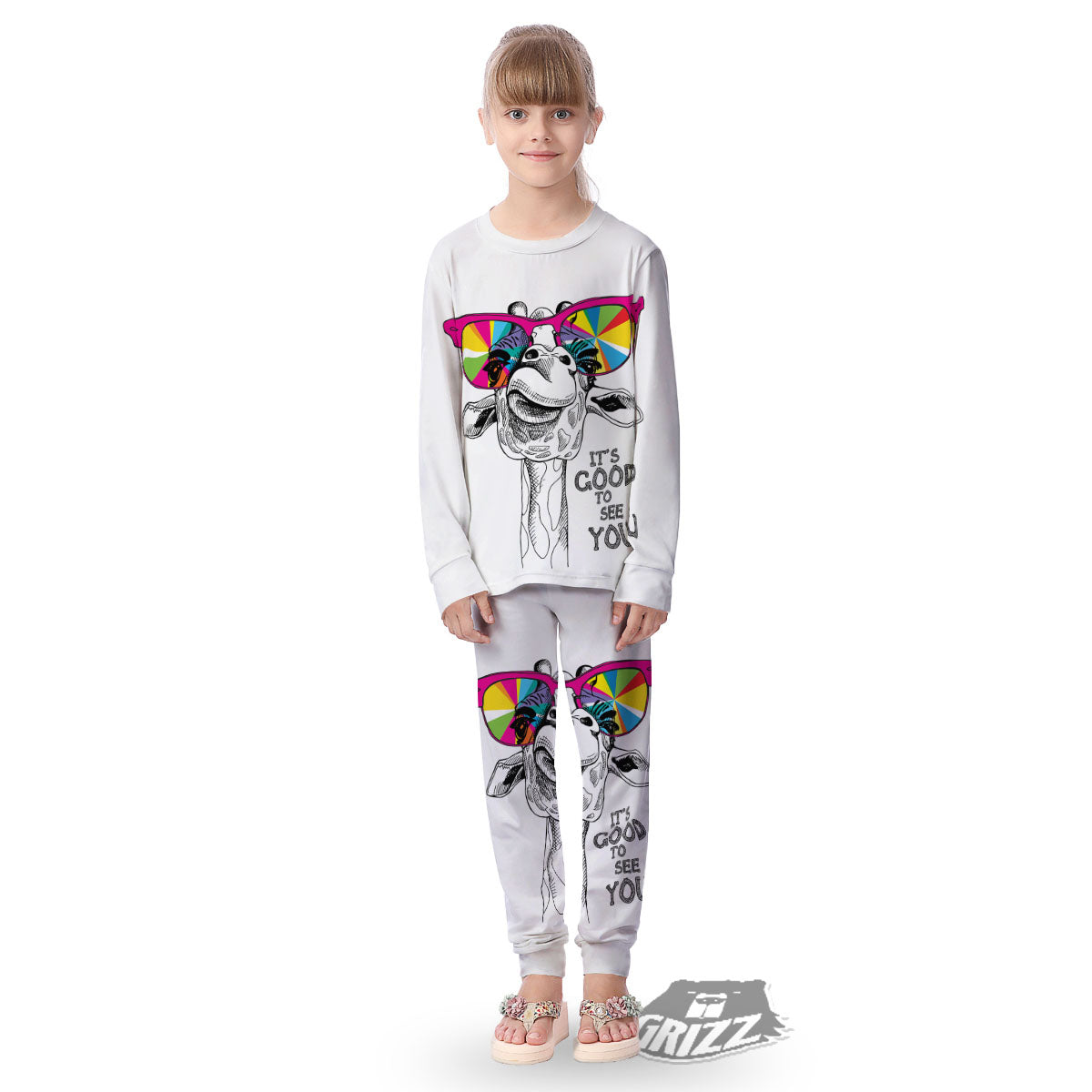 Giraffe Funny Print Kid's Pajamas-grizzshop