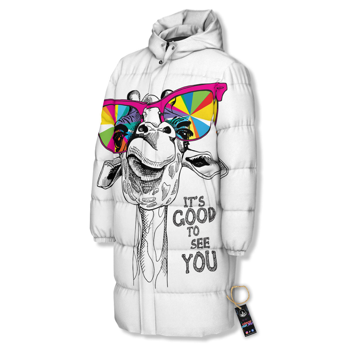 Giraffe Funny Print Long Down Jacket-grizzshop
