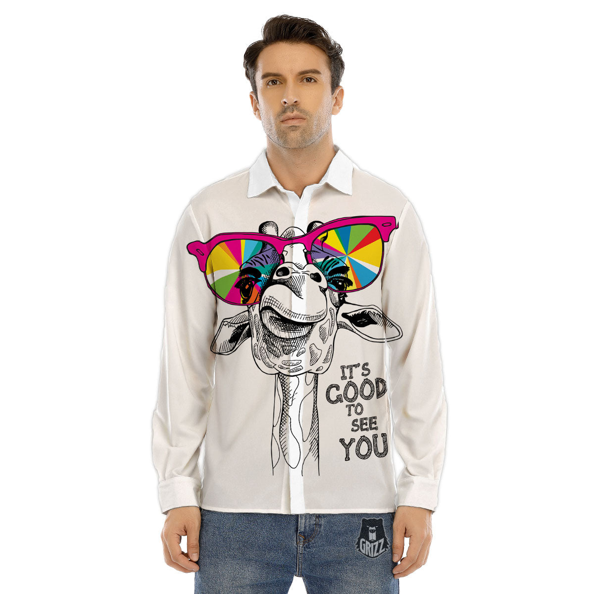 Giraffe Funny Print Men's Dress Shirts-grizzshop
