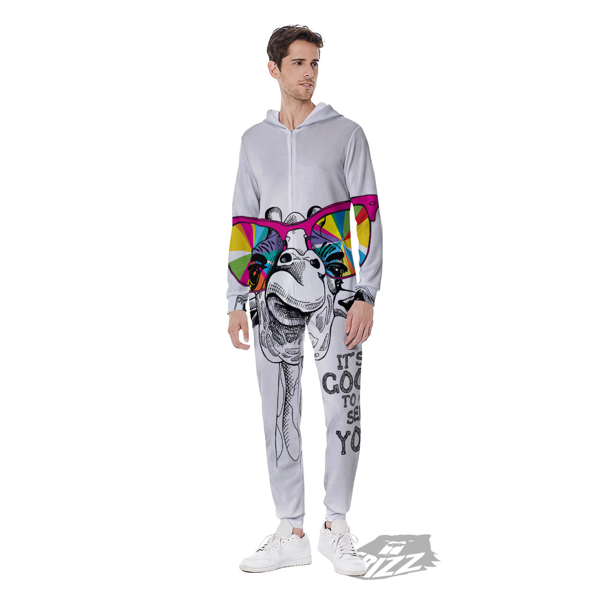 Giraffe Funny Print Men's Jumpsuit-grizzshop