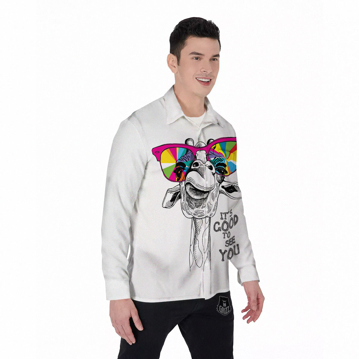 Giraffe Funny Print Men's Long Sleeve Shirts-grizzshop