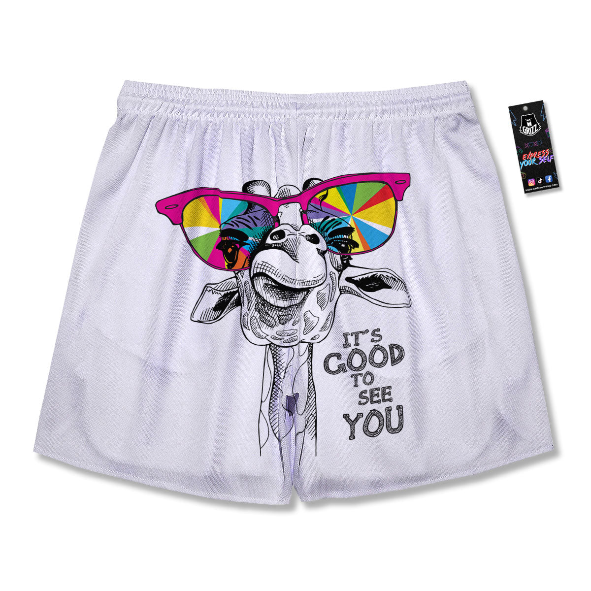 Giraffe Funny Print Men's Running Shorts-grizzshop